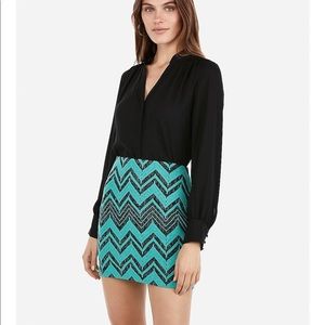 Chevron Knit Mini Skirt in Teal